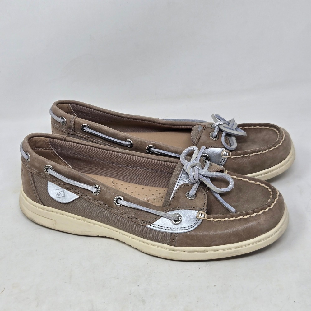 Sperry Top-Sider Womens Boat Shoes Taupe Silver Loafers‎ STS86285 Size 7.5